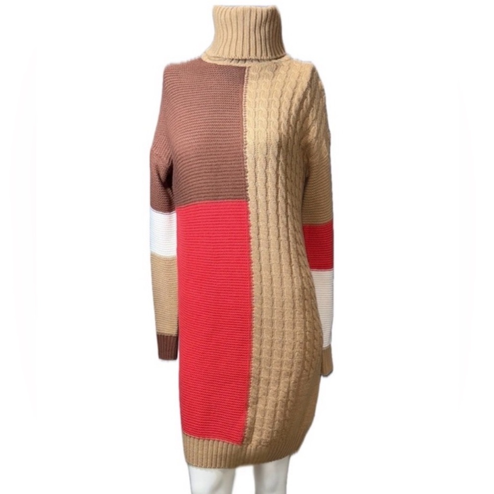 🧥🍁 NWT - BRAVE SOUL London Colorblock Sweater Dress | Preppy Fall Cable Knit | M